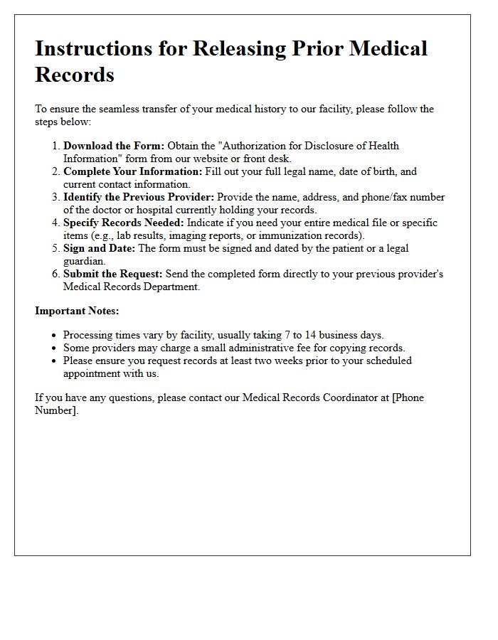 Instructions for Releasing Prior Medical Records