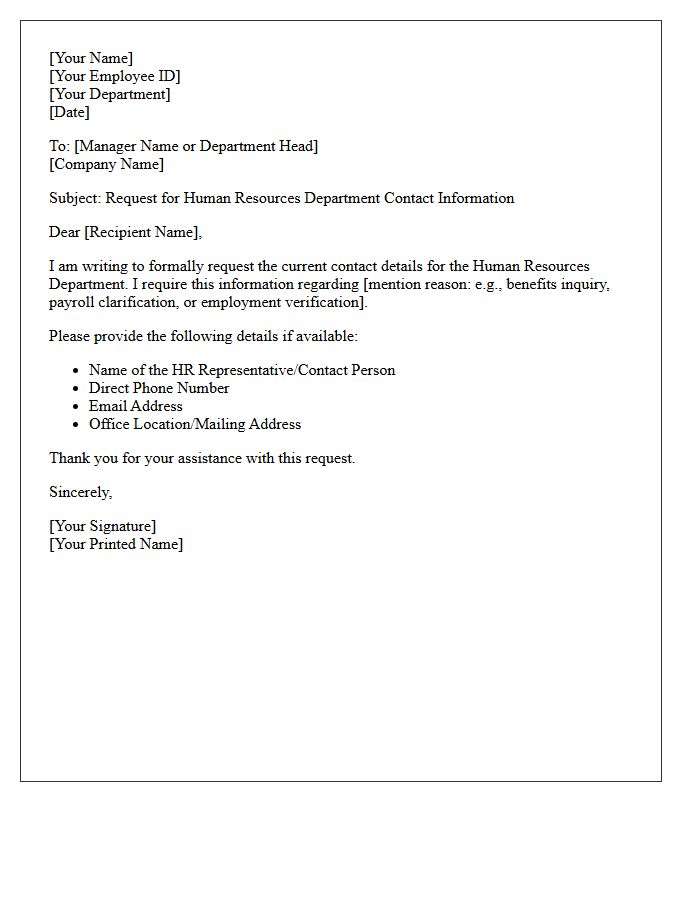 Human Resources Department Contact Information