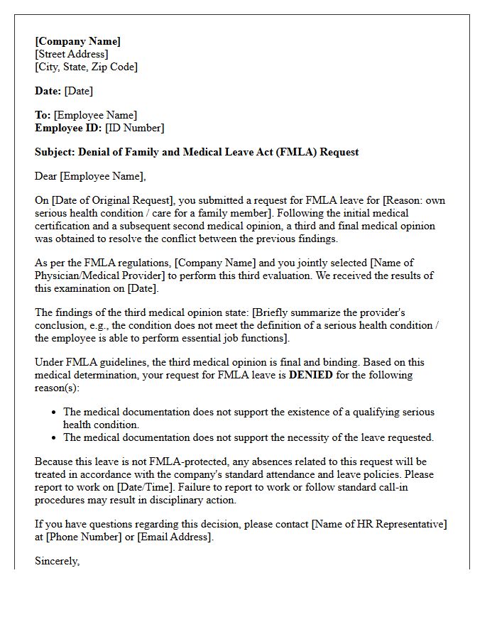 FMLA Third Opinion Medical Resolution Denial Letter