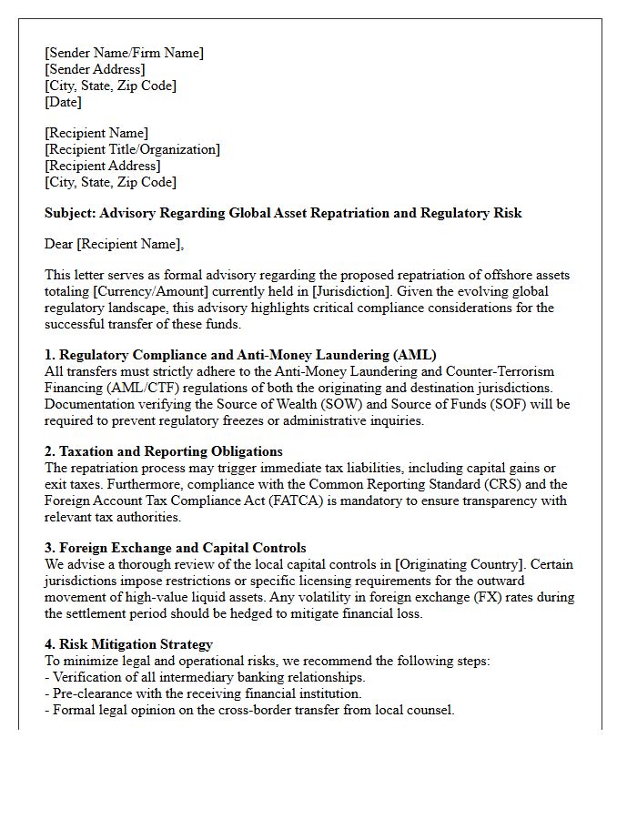 Global Asset Repatriation and Regulatory Risk Advisory Letter