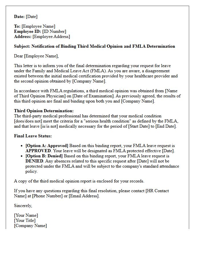 Binding FMLA Third Opinion Medical Resolution Letter