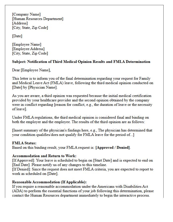 FMLA Third Opinion Medical Resolution Accommodation Letter