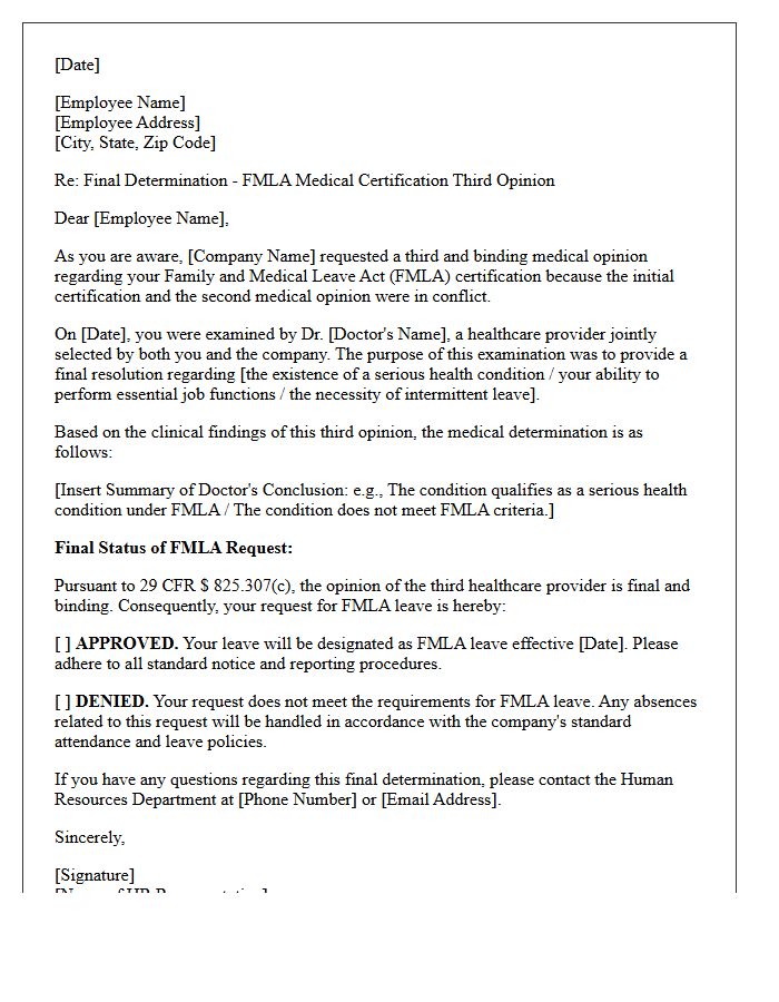FMLA Third Opinion Medical Resolution Final Determination Letter