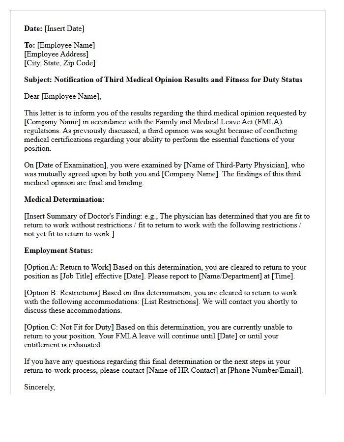 FMLA Third Opinion Medical Resolution Fitness for Duty Letter