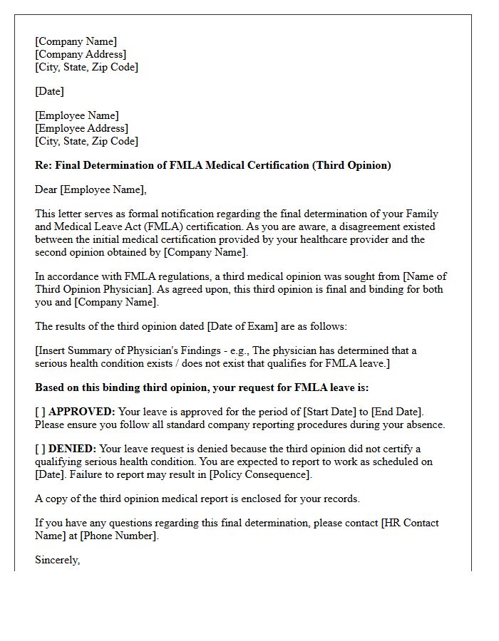 Medical Provider FMLA Third Opinion Resolution Letter