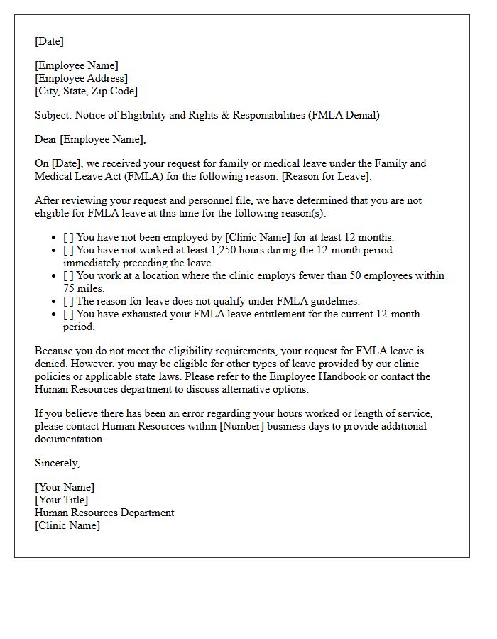 Medical Clinic Human Resources FMLA Denial Letter