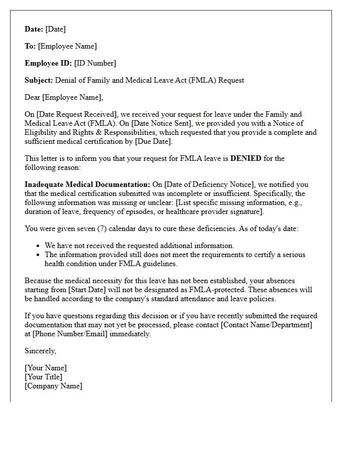 Inadequate Medical Documentation FMLA Leave Denial Letter