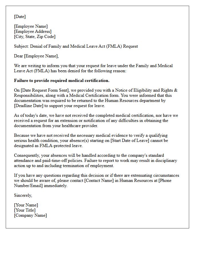 Letter of FMLA Denial for Missing Medical Evidence