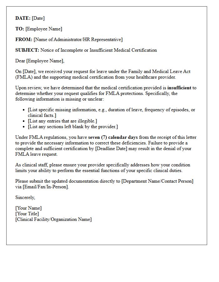 Clinical Staff FMLA Insufficient Evidence Denial Letter