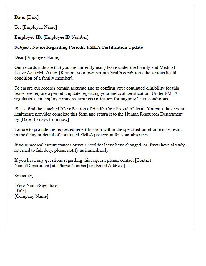 Notice Letter Regarding Periodic FMLA Updates