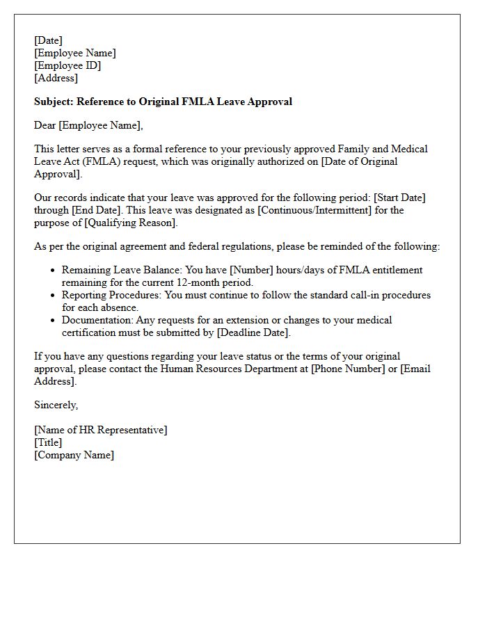 Reference to Original FMLA Leave Approval