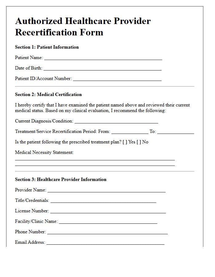 Authorized Healthcare Provider Recertification Form