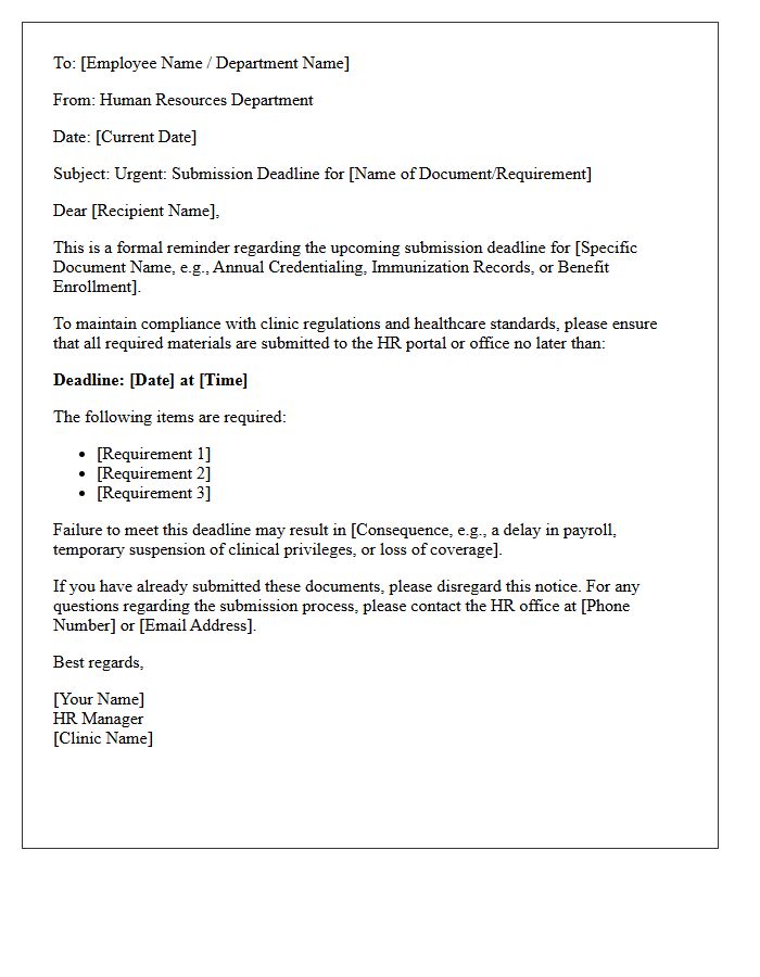 Submission Deadline for Medical Clinic Human Resources