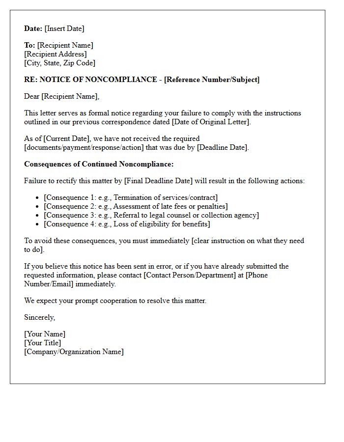 Consequences of Noncompliance With Letter Instructions