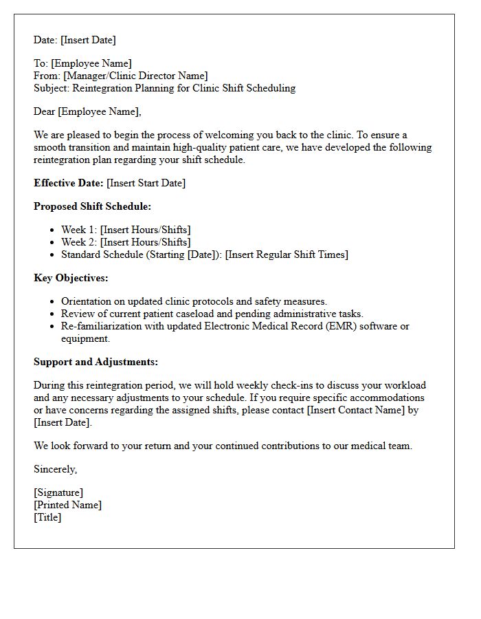Reintegration Planning for Clinic Shift Scheduling