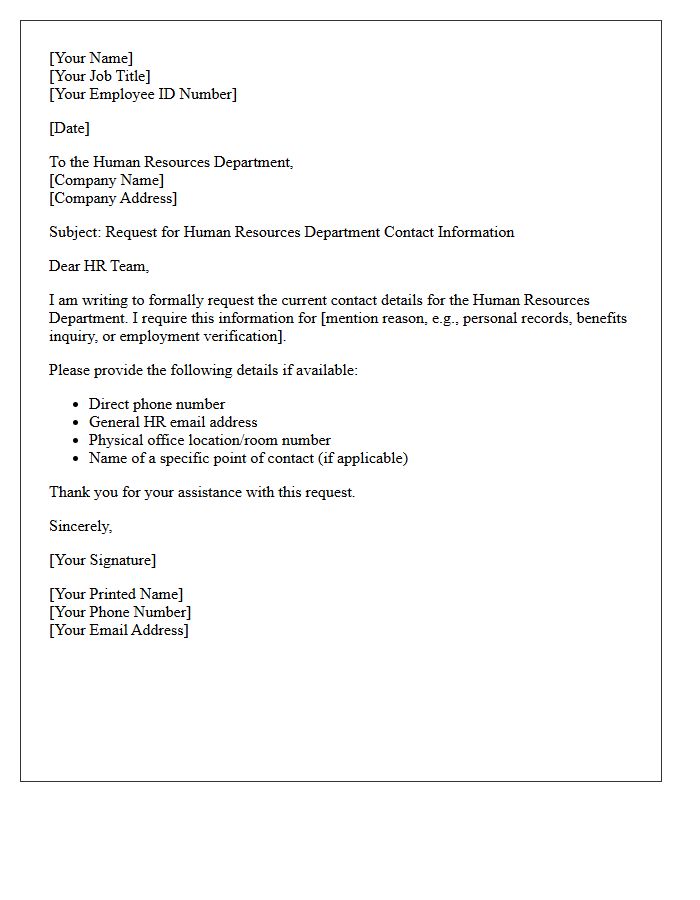 Human Resources Department Contact Information