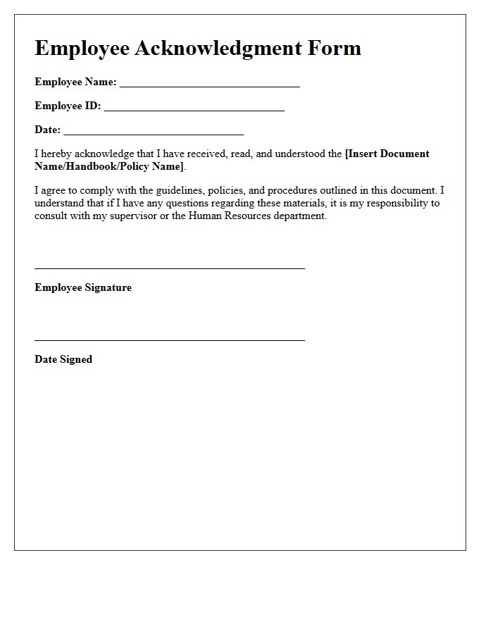 Employee Acknowledgment Signature and Date