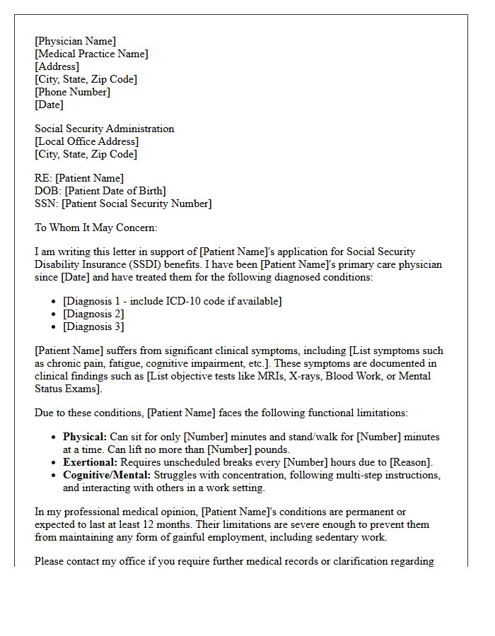 Primary Care Physician Social Security Disability Insurance Support Letter
