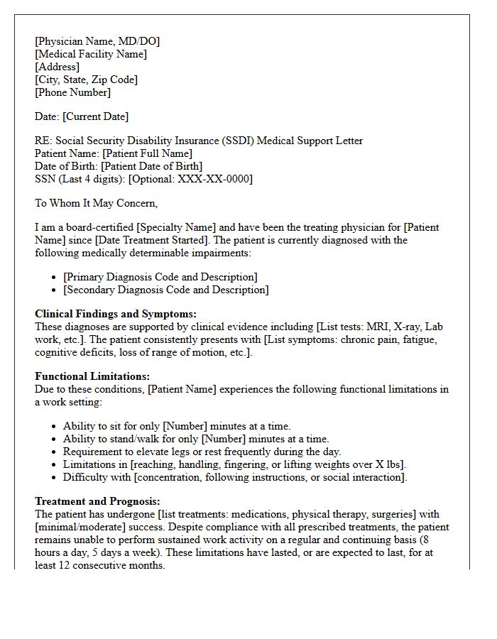 Treating Specialist Medical Social Security Disability Insurance Support Letter