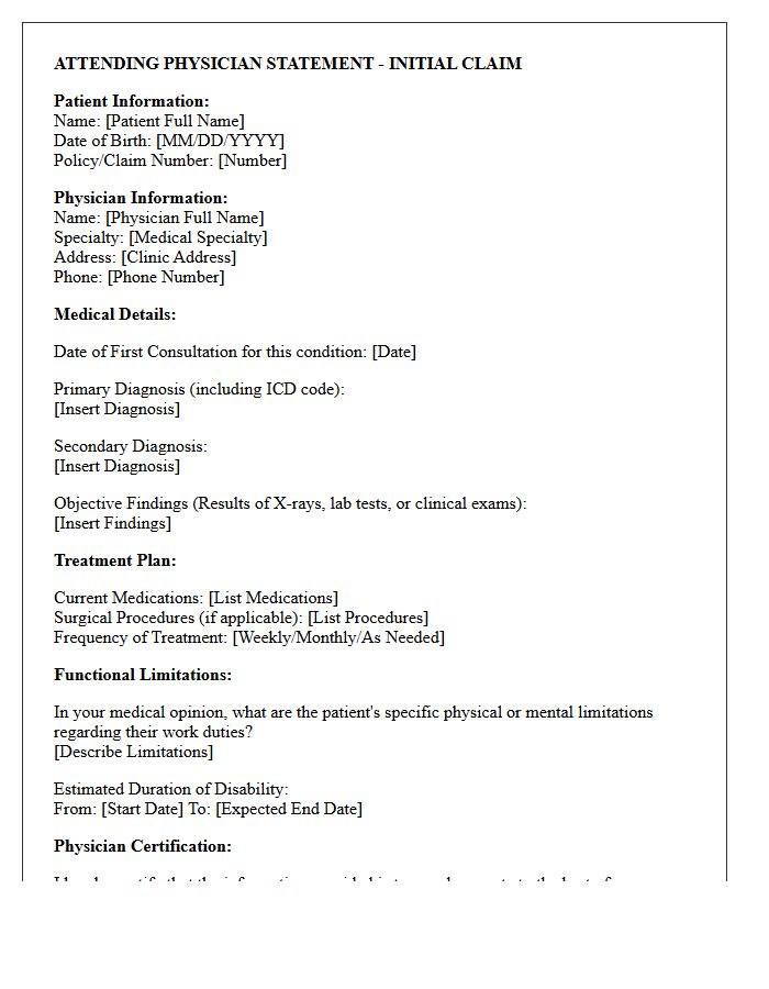 Initial Claim Attending Physician Statement Letter