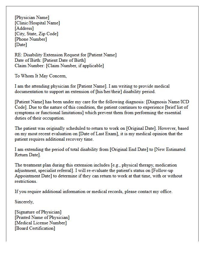 Disability Extension Attending Physician Letter