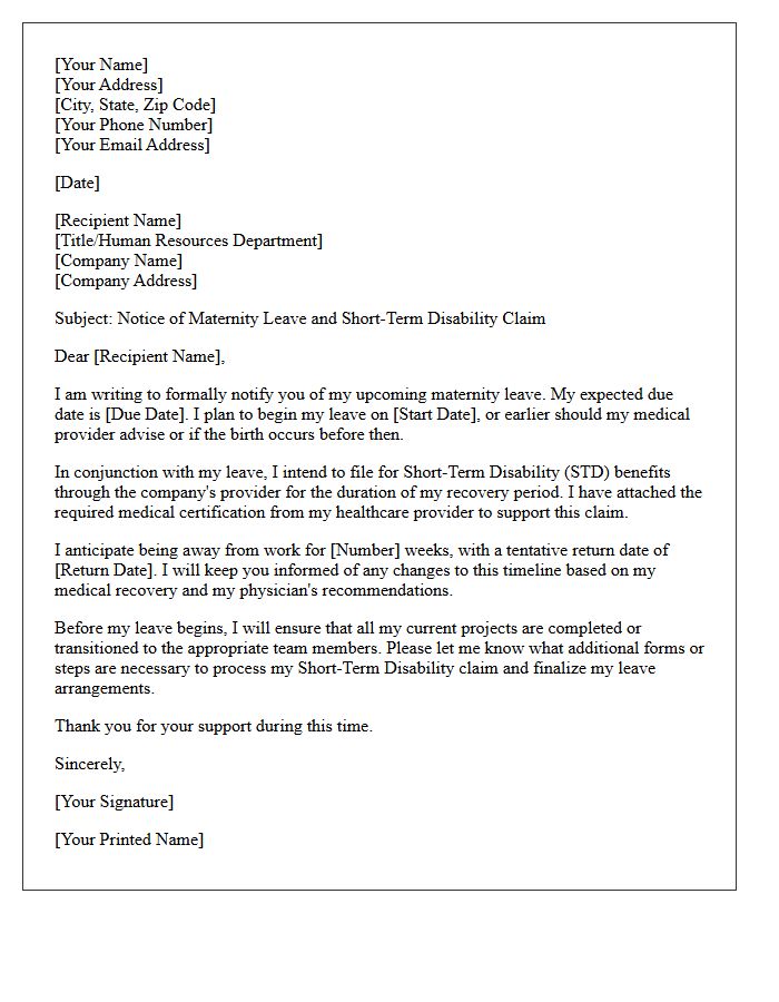 Maternity Leave Short-Term Disability Letter