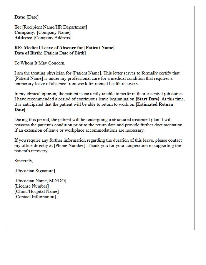 Mental Health Leave Physician Statement Letter