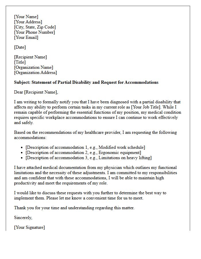 Partial Disability and Accommodations Statement Letter