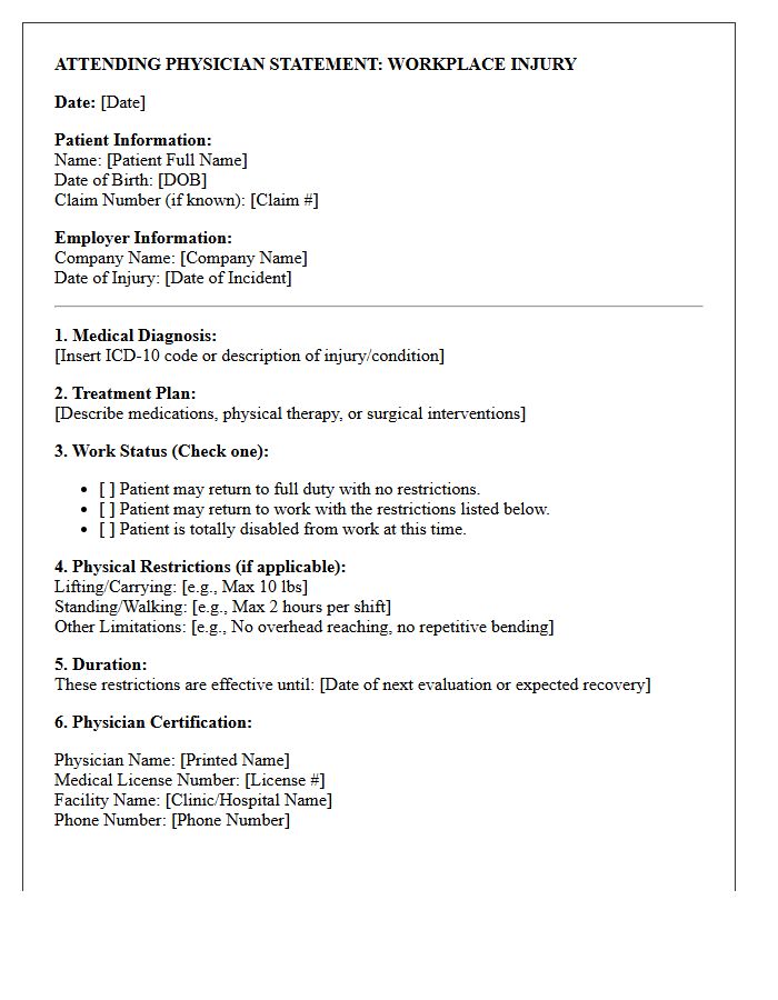 Workplace Injury Attending Physician Statement Letter