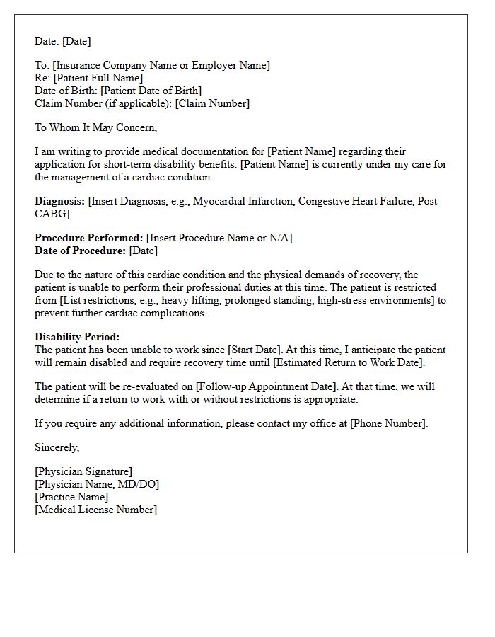 Cardiology Recovery Short-Term Disability Letter