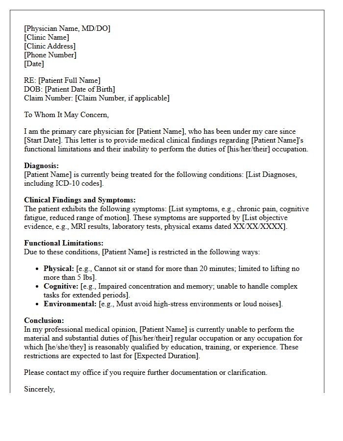 Primary Care Physician Long-Term Disability Support Letter