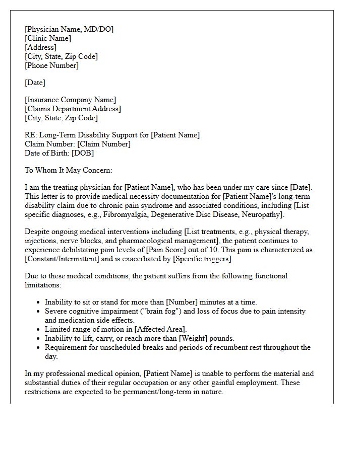 Chronic Pain Management Long-Term Disability Letter