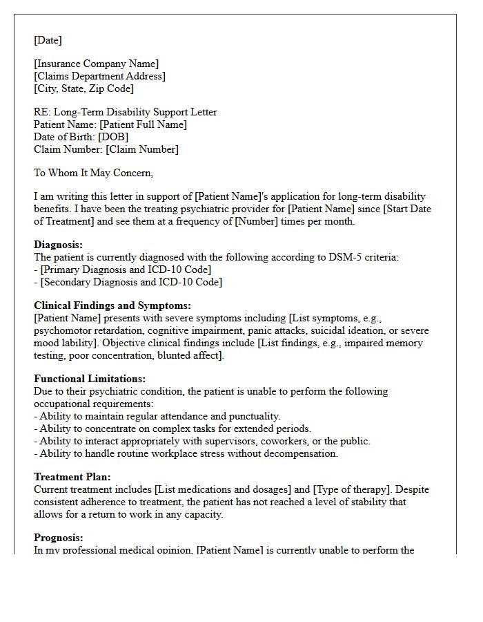 Psychiatric Provider Long-Term Disability Recommendation Letter