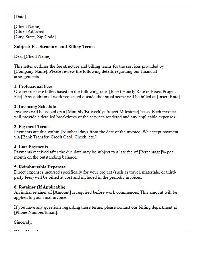 Fee Structure and Billing Letter Terms