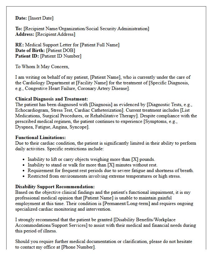 Cardiology Department Treatment And Disability Support Letter