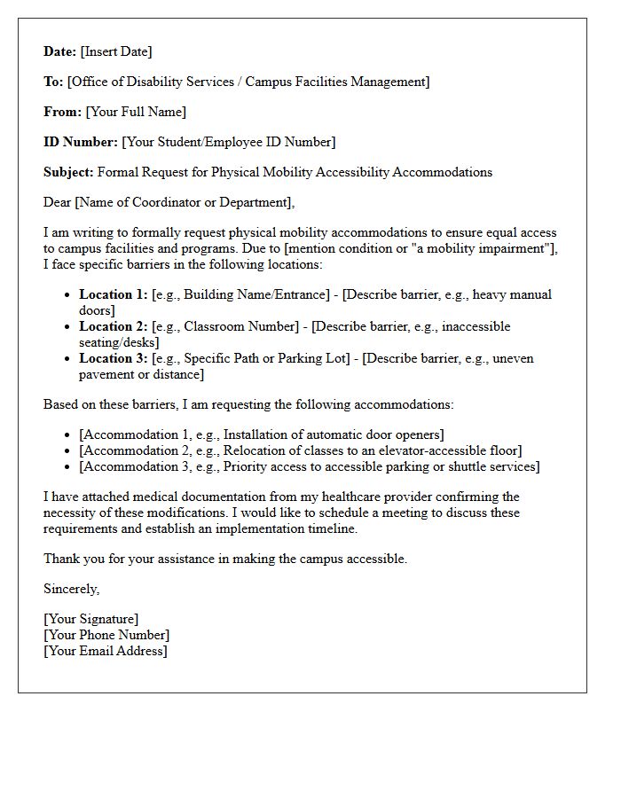 Physical Mobility Campus Accessibility Accommodation Letter
