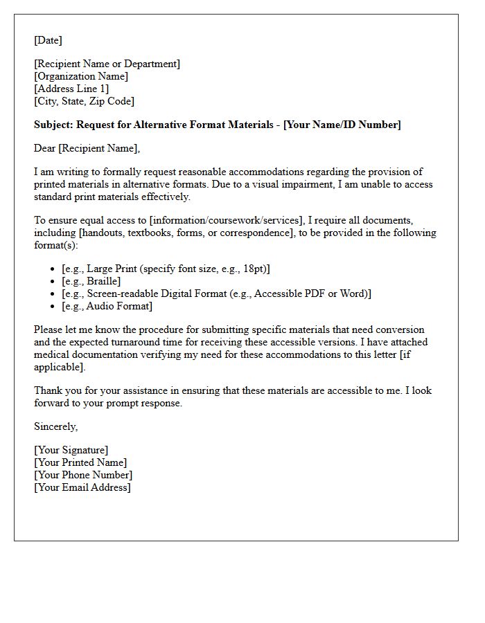 Visual Impairment Alternative Format Accommodation Letter