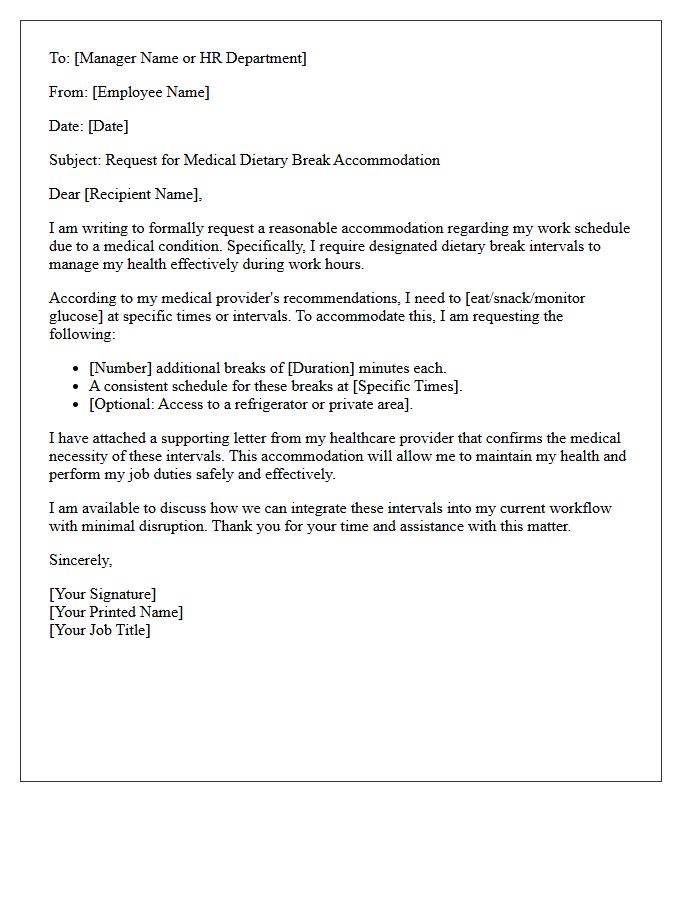 Medical Condition Dietary Break Interval Accommodation Letter