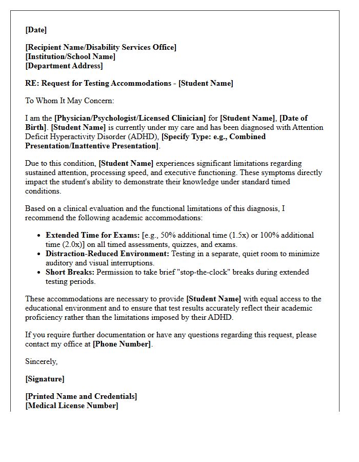 Attention Deficit Hyperactivity Disorder Extended Time Accommodation Letter
