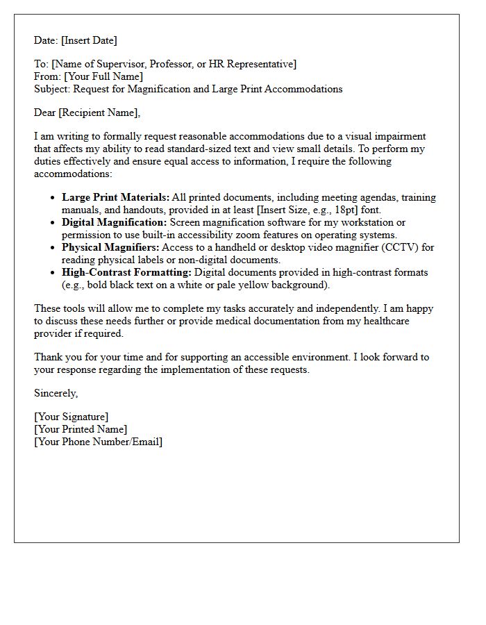Visual Impairment Magnification And Large Print Accommodation Letter