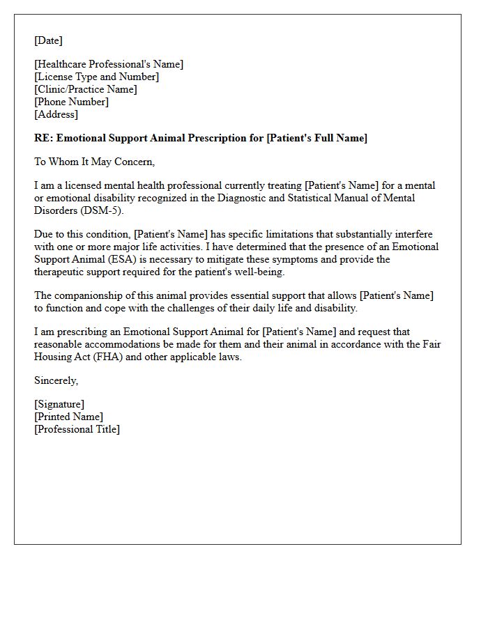 General Emotional Support Animal Prescription Letter