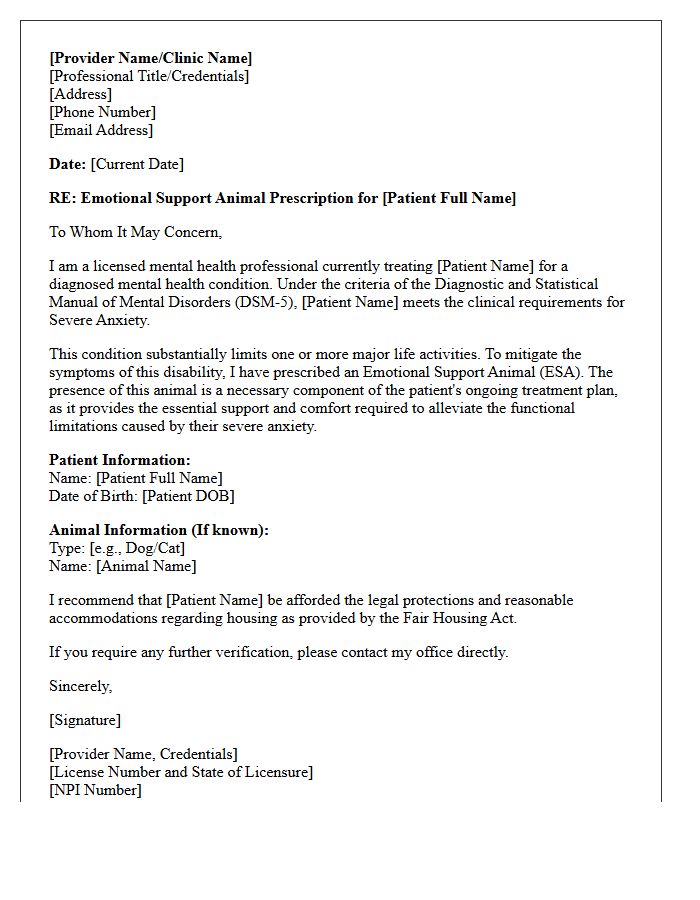 Emotional Support Animal Prescription Letter For Severe Anxiety