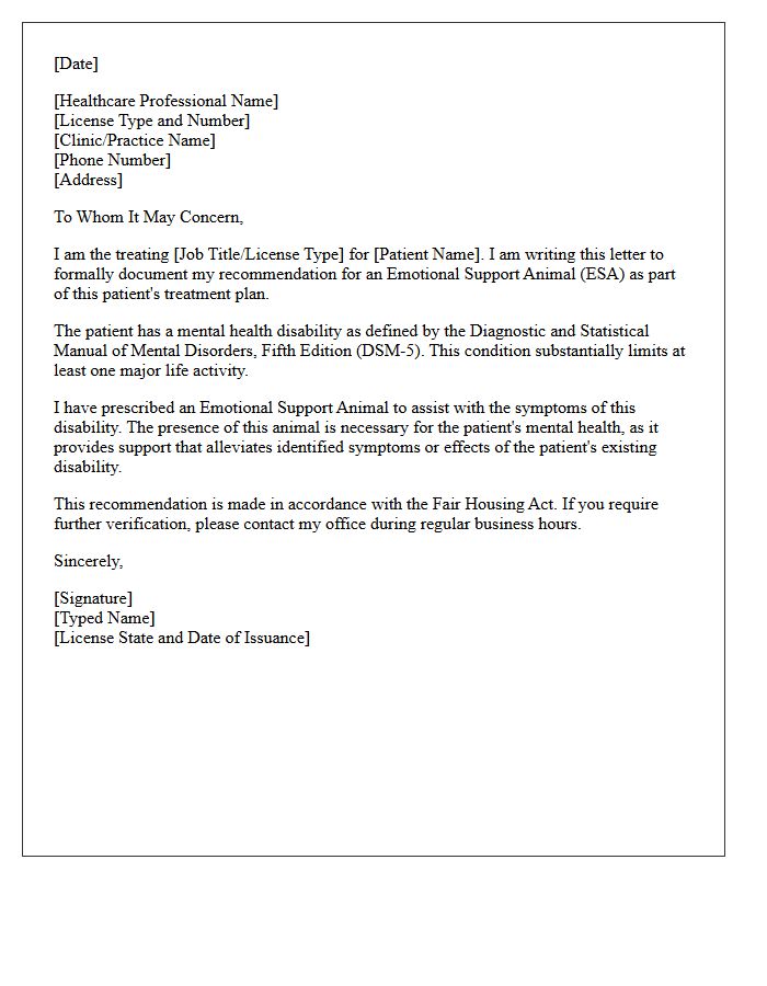 Psychiatric Emotional Support Animal Prescription Letter