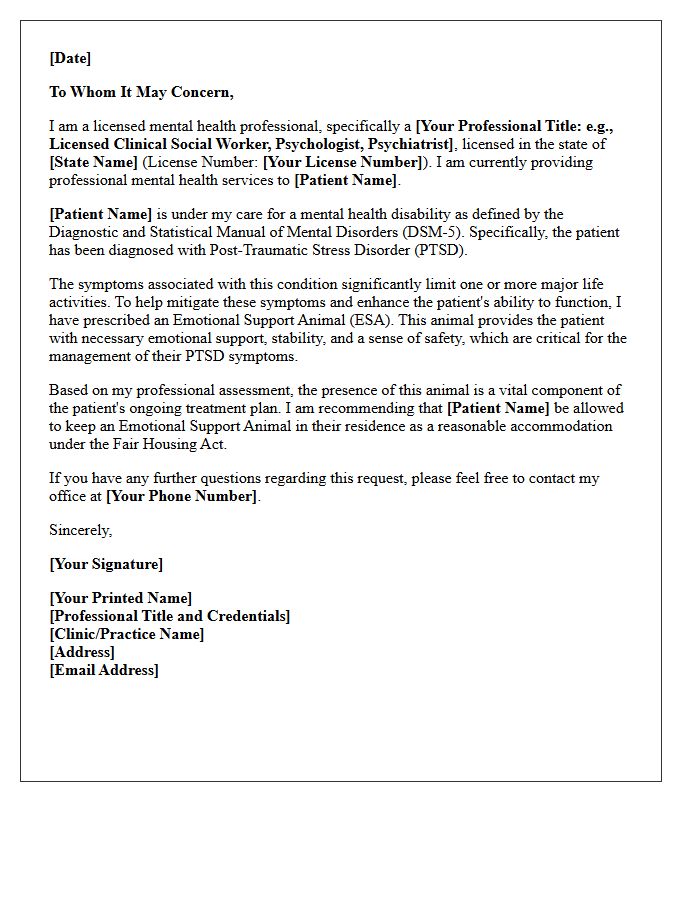 Emotional Support Animal Prescription Letter For Post-Traumatic Stress Disorder