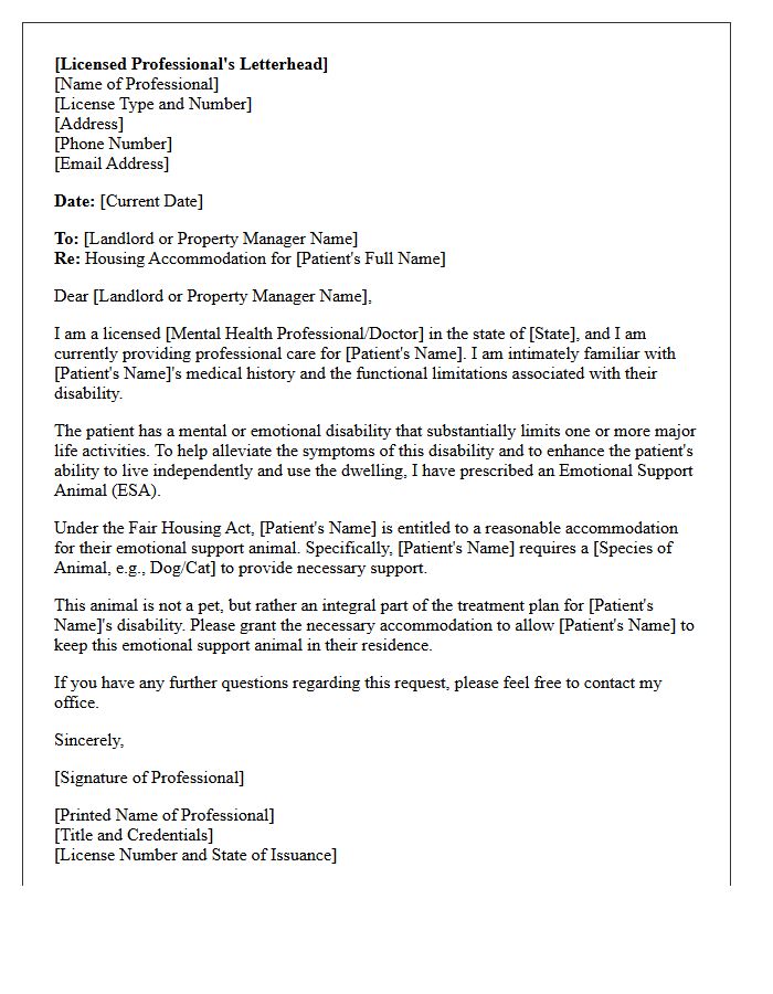 Emotional Support Animal Prescription Letter For Housing Accommodation