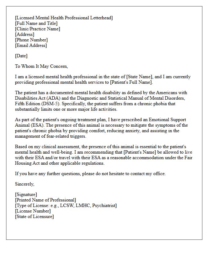 Emotional Support Animal Prescription Letter For Chronic Phobia