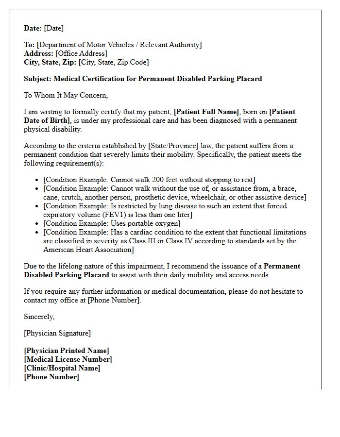 Permanent Disabled Parking Placard Authorization Letter