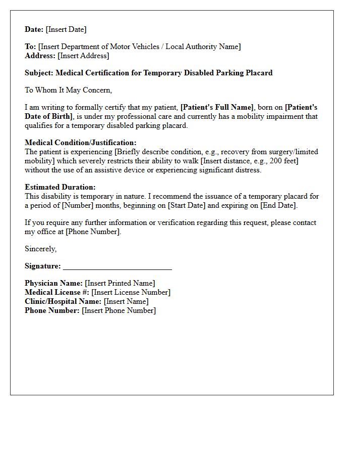 Temporary Disabled Parking Placard Authorization Letter