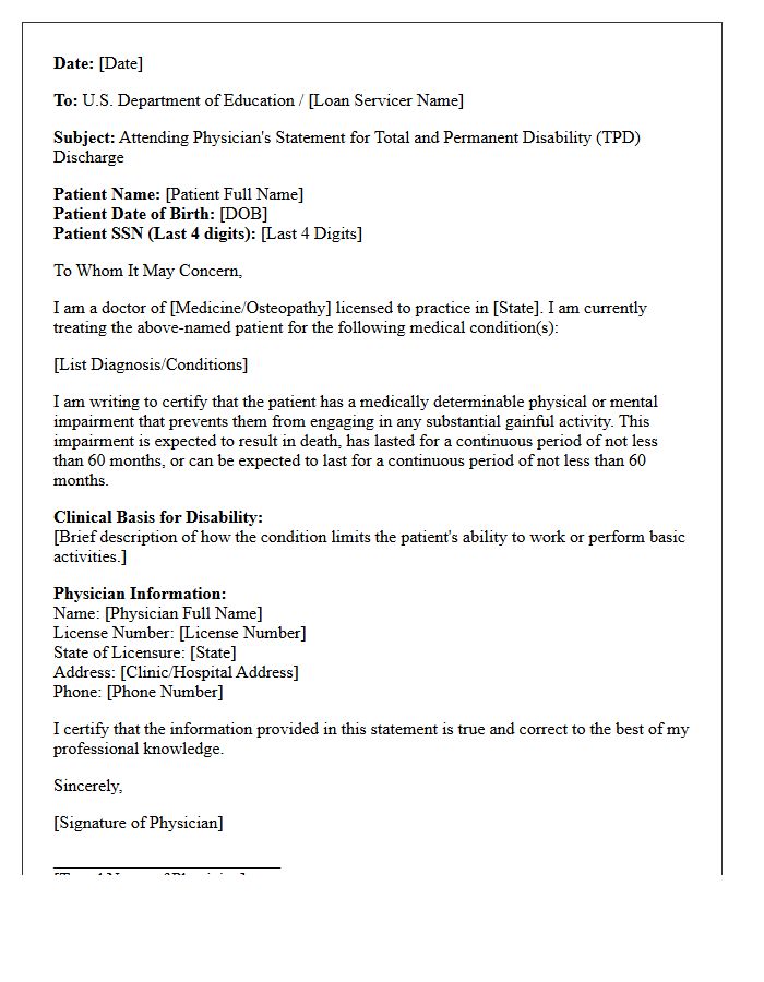 Attending Physician Statement Letter for Federal Student Loan Forgiveness