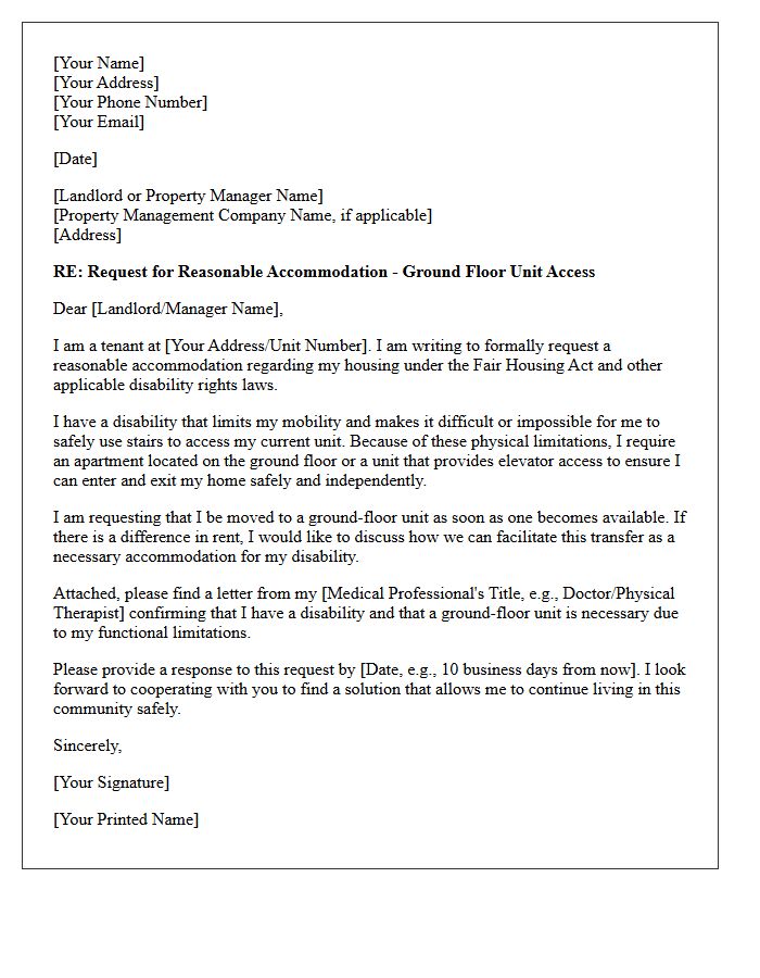 Ground Floor Access Reasonable Accommodation Request Letter
